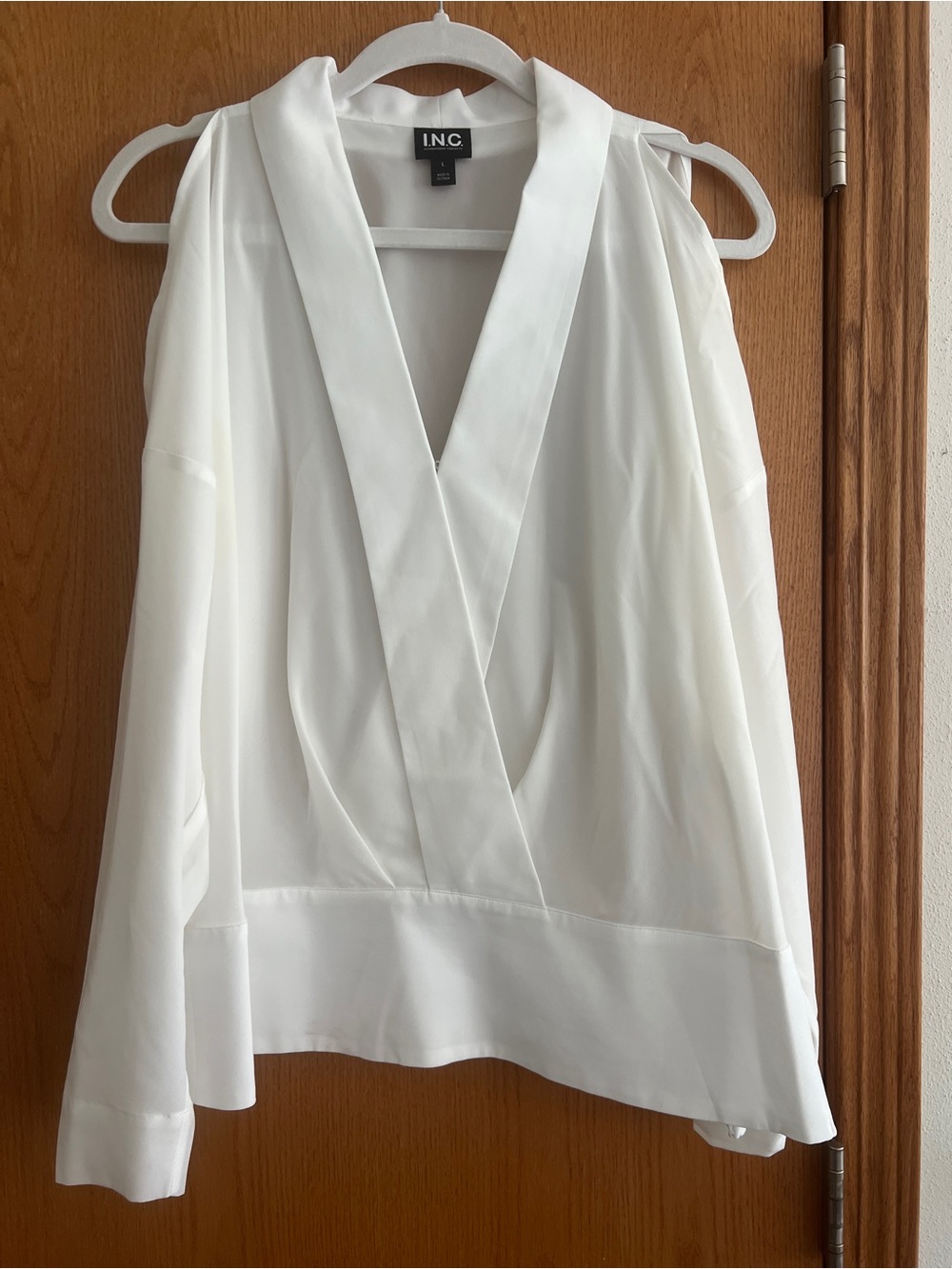 INC International Concepts White Draped Wrap-Front Blouse